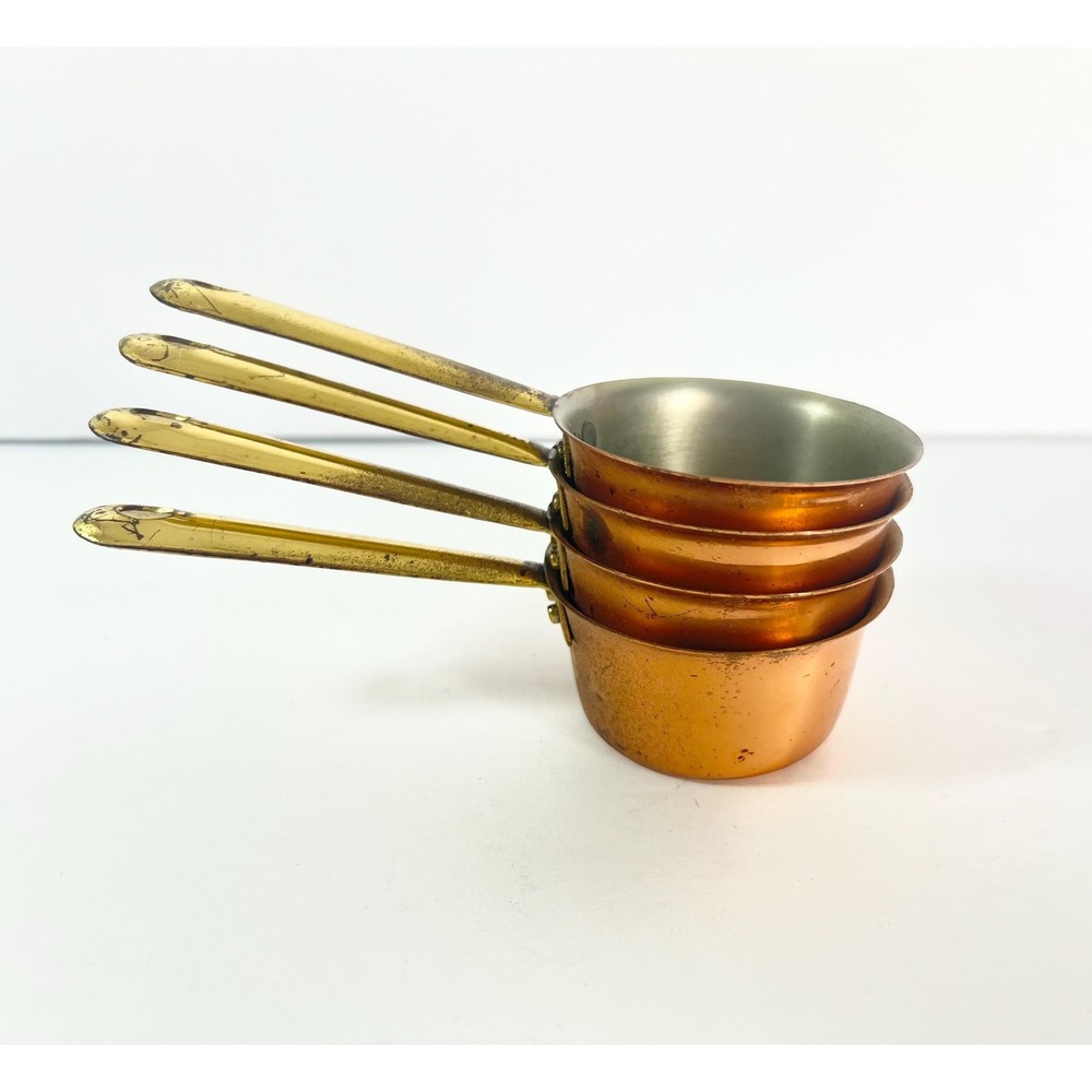 Vintage Copper set of 4 Butter Warmers 2oz Brass Handles saucepan